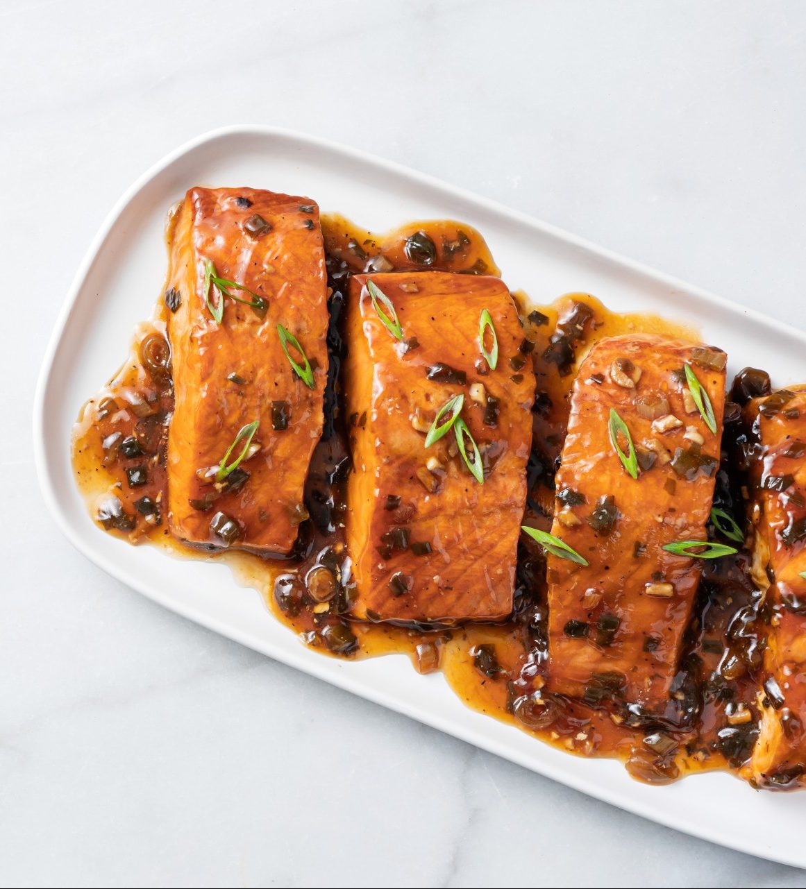 Honey soy salmon topped with chives