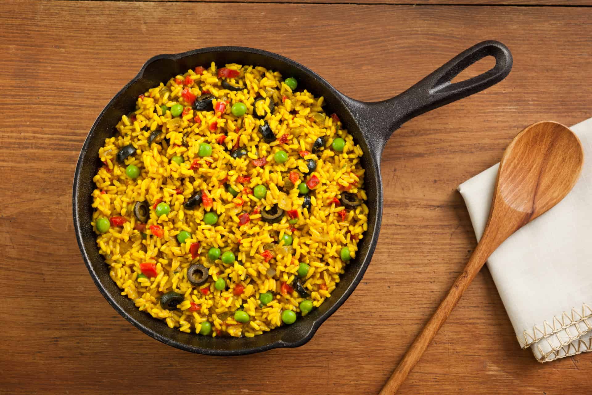 fried brown rice in a skillet